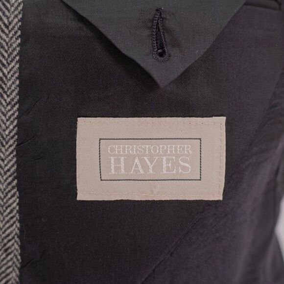 DAMAGED Christopher Hayes Tweed Wool Gray Herringbone 2 Button Sport‎ Coat 42R - Picture 9 of 14